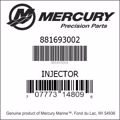 Bar codes for Mercury Marine part number 881693002