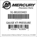 Bar codes for Mercury Marine part number 91-881833A03