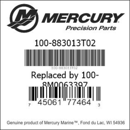 Bar codes for Mercury Marine part number 100-883013T02