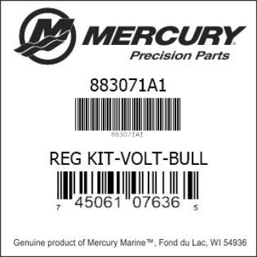 Mercury Marine part number 883071A1 REG KIT-VOLT-BULL Bar codes for Mercury Marine part number 883071A1