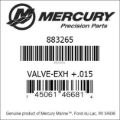 Bar codes for Mercury Marine part number 883265