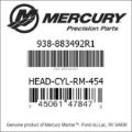 Bar codes for Mercury Marine part number 938-883492R1