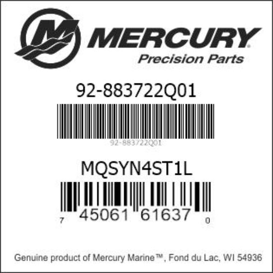 Bar codes for Mercury Marine part number 92-883722Q01