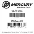 Bar codes for Mercury Marine part number 91-883846