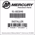 Bar codes for Mercury Marine part number 91-883848