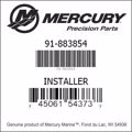 Bar codes for Mercury Marine part number 91-883854
