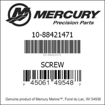 Mercury Marine part number 10-88421471 SCREW Bar codes for Mercury Marine part number 10-88421471