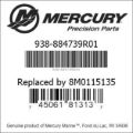 Bar codes for Mercury Marine part number 938-884739R01