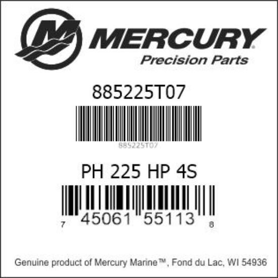 Bar codes for Mercury Marine part number 885225T07