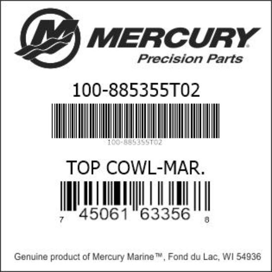 Bar codes for Mercury Marine part number 100-885355T02