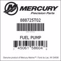 Bar codes for Mercury Marine part number 888725T02