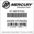 Bar codes for Mercury Marine part number 97-888757K01