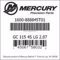 Bar codes for Mercury Marine part number 1600-888845T01