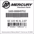 Bar codes for Mercury Marine part number 1600-888845T02