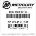 Bar codes for Mercury Marine part number 1600-888845T02