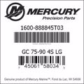 Bar codes for Mercury Marine part number 1600-888845T03