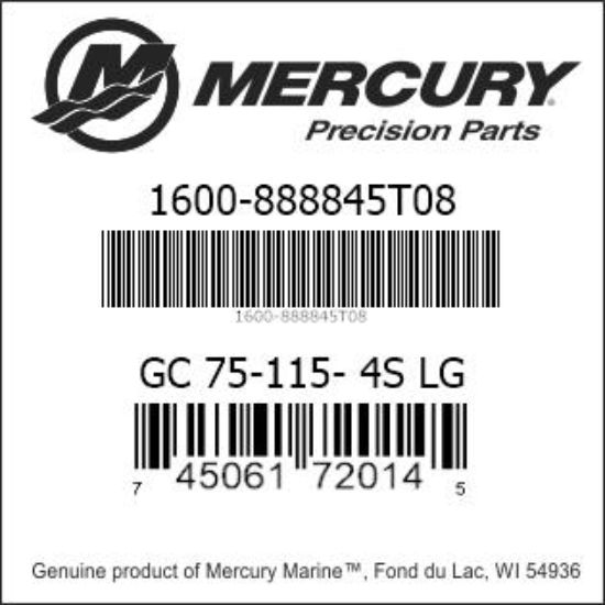 Bar codes for Mercury Marine part number 1600-888845T08