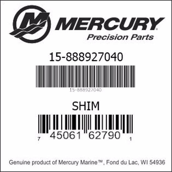 Bar codes for Mercury Marine part number 15-888927040