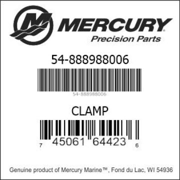 Mercury Marine part number 54-888988006 CLAMP Bar codes for Mercury Marine part number 54-888988006