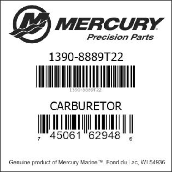 Bar codes for Mercury Marine part number 1390-8889T22