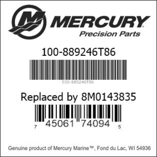 Bar codes for Mercury Marine part number 100-889246T86