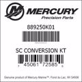 Bar codes for Mercury Marine part number 889250K01