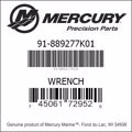 Bar codes for Mercury Marine part number 91-889277K01