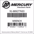 Bar codes for Mercury Marine part number 91-889277K03