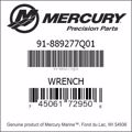 Bar codes for Mercury Marine part number 91-889277Q01