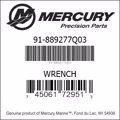 Bar codes for Mercury Marine part number 91-889277Q03