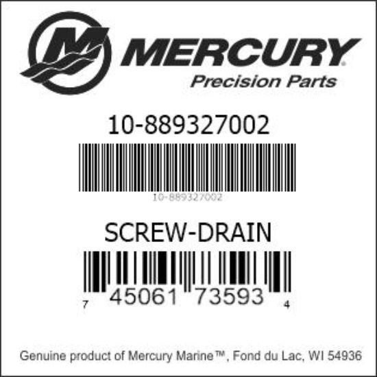 Bar codes for Mercury Marine part number 10-889327002