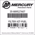 Bar codes for Mercury Marine part number 35-889527A07