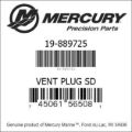 Bar codes for Mercury Marine part number 19-889725
