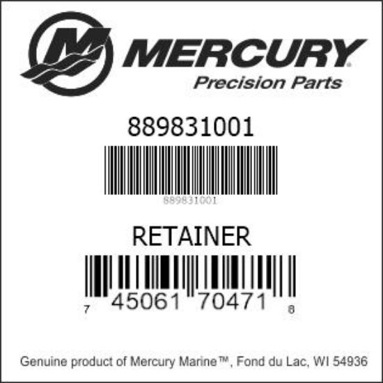 Bar codes for Mercury Marine part number 889831001