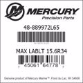 Bar codes for Mercury Marine part number 48-889972L65
