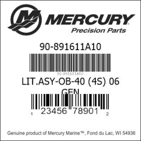 Bar codes for Mercury Marine part number 90-891611A10