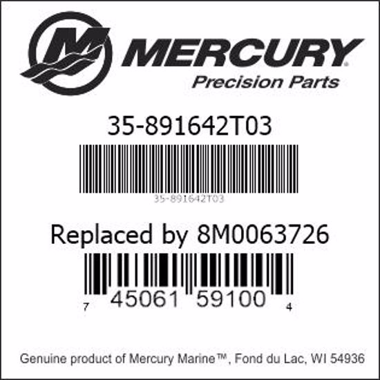 Bar codes for Mercury Marine part number 35-891642T03