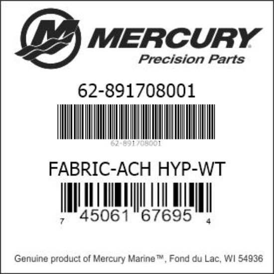 Bar codes for Mercury Marine part number 62-891708001
