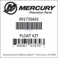 Bar codes for Mercury Marine part number 891730A01