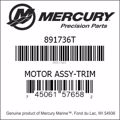 Bar codes for Mercury Marine part number 891736T