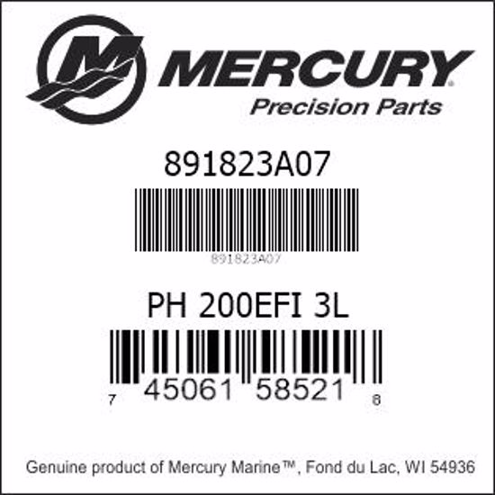 Bar codes for Mercury Marine part number 891823A07