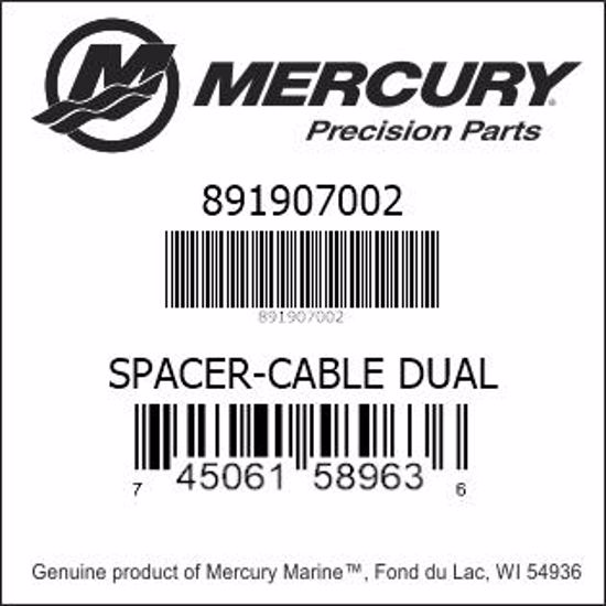Bar codes for Mercury Marine part number 891907002