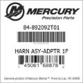 Bar codes for Mercury Marine part number 84-892092T01