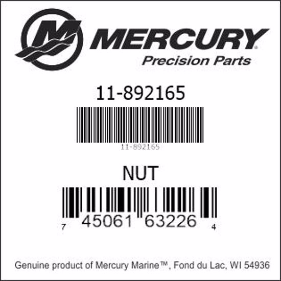 Bar codes for Mercury Marine part number 11-892165
