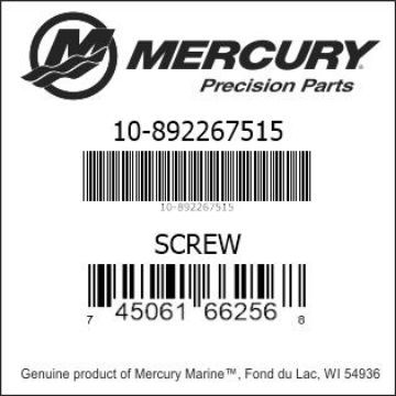 Mercury Marine part number 10-892267515 SCREW Bar codes for Mercury Marine part number 10-892267515