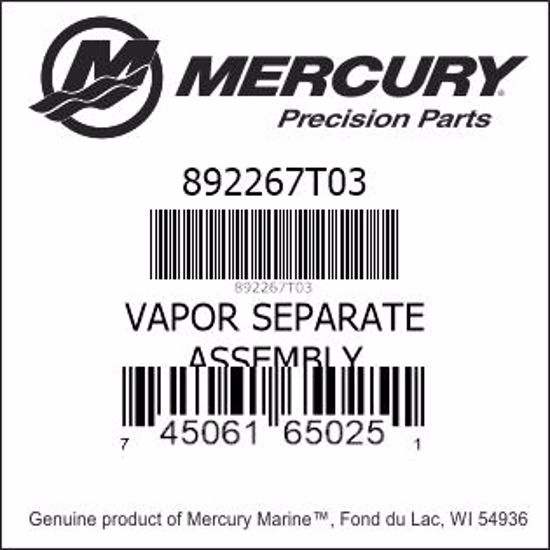 Bar codes for Mercury Marine part number 892267T03