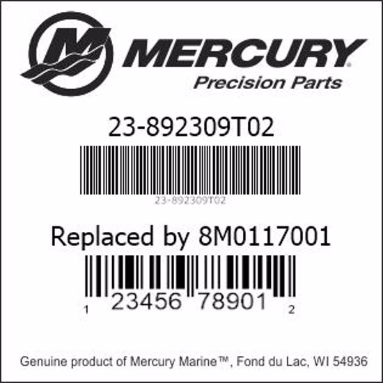 Bar codes for Mercury Marine part number 23-892309T02