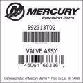 Bar codes for Mercury Marine part number 892313T02