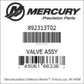 Bar codes for Mercury Marine part number 892313T02