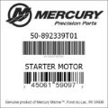Bar codes for Mercury Marine part number 50-892339T01